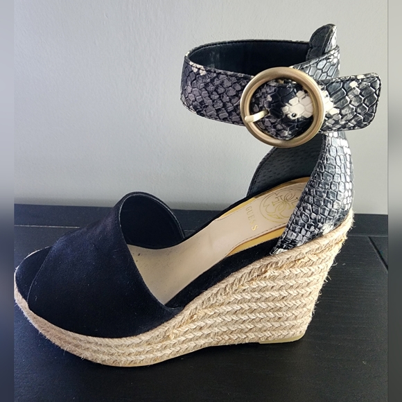 Guess Black and Snakeskin Wedge Sandals - Picture 2 of 6
